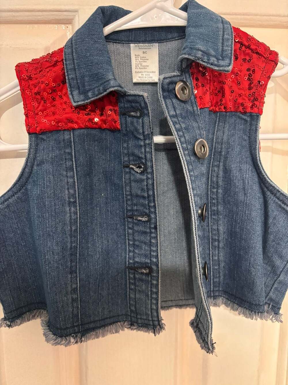 Weissman Girls Size SC Sequin Denim Vest and Gingham Skirt Set
